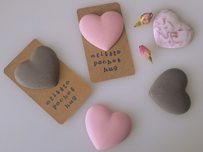 Letterbox Gifts | Build Your Own 5 Items • Pocket Hugs. Handmade Hearts in pink and grey. Letterbox Gift Delivery