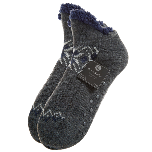 Chunky Knit Low Cut Slipper Socks (Size 6-11) • Mens Chunky Slipper Socks- Grey
